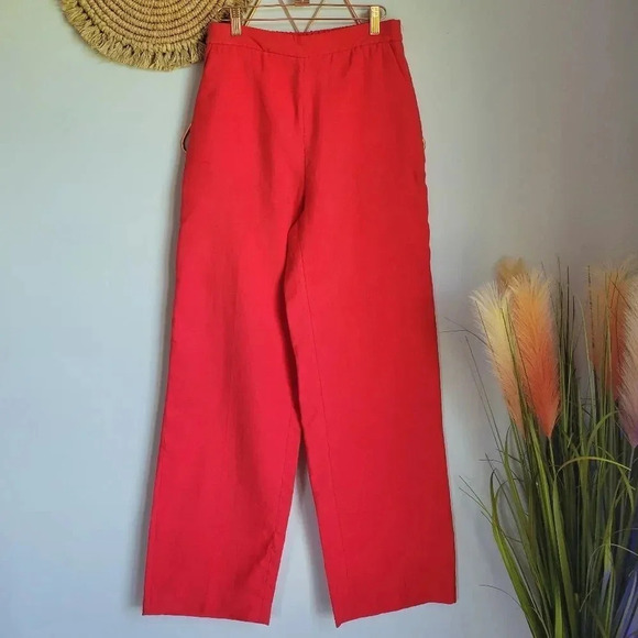 ZARA, New, Cherry Red Linen blend High Waist Trouser Pants, Size Medium - Picture 14 of 14